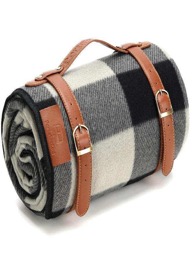 PortableAnd Extra Large Picnic & Outdoor Blanket for Water-Resistant Handy Mat Tote Spring Summer Great for The Beach,Camping on Grass Waterproof Sandproof, Black and Gray Checkered - Image 1