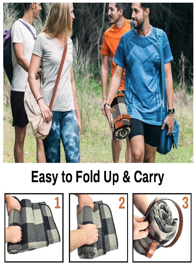 PortableAnd Extra Large Picnic & Outdoor Blanket for Water-Resistant Handy Mat Tote Spring Summer Great for The Beach,Camping on Grass Waterproof Sandproof, Black and Gray Checkered - Image 2