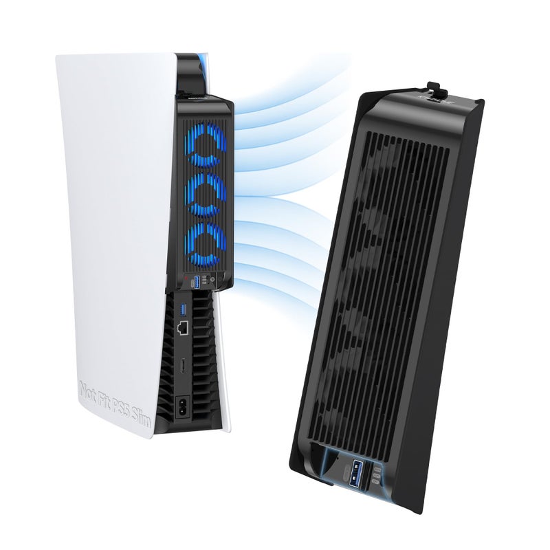 KIWIHOME Cooling Fan for PS5 Accessories, Upgraded Quiet Cooler Fan with LED and USB3.0 Hubs, Efficient Horizontal Cooling System for PS5 Disc and Digital Edition, Not for PS5 Slim (Black) - Image 1