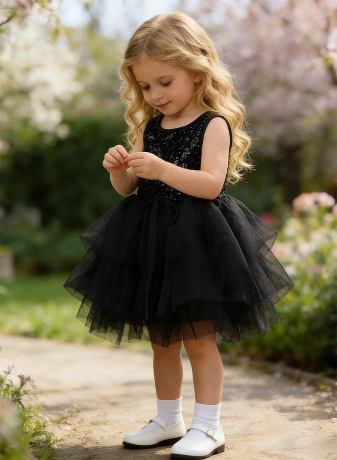 AGQT Baby Girls Birthday Tutu Dress Sequin Tulle Soft Lined Formal Princess Dresses for Party Wedding Black 6-12 Months - Image 3