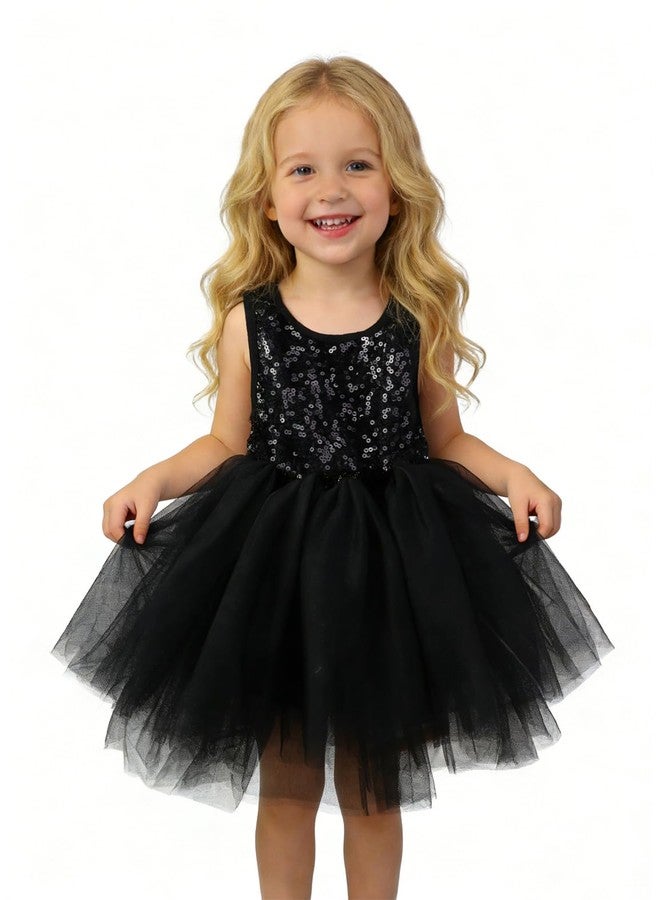 AGQT Baby Girls Birthday Tutu Dress Sequin Tulle Soft Lined Formal Princess Dresses for Party Wedding Black 6-12 Months - Image 1