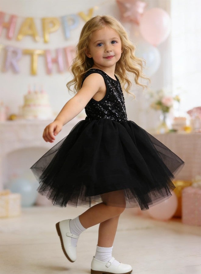 AGQT Baby Girls Birthday Tutu Dress Sequin Tulle Soft Lined Formal Princess Dresses for Party Wedding Black 6-12 Months - Image 5