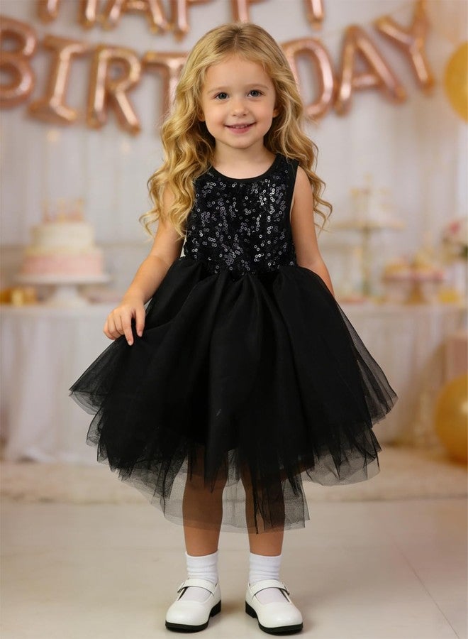 AGQT Baby Girls Birthday Tutu Dress Sequin Tulle Soft Lined Formal Princess Dresses for Party Wedding Black 6-12 Months - Image 2