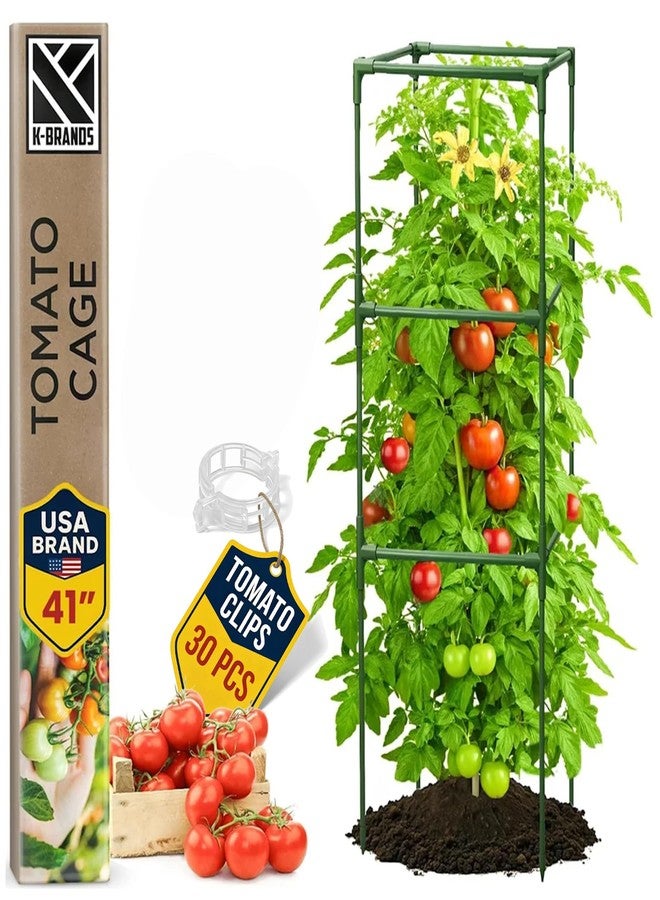 K-Brands Tomato Cage Square - Large Trellis Stakes and Plant Support Structures for Vegetables and Climbing Plants - Tall Tomato Cages for Garden, Pots, Raised Garden Bed Outdoor Supplies (1 Pack - Up to 41") - Image 1