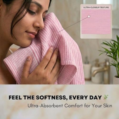 Athom Trendz Athom Living Premium Cotton Light Weight Quick-Dry High Absorbent Cotton Bath Towel Pink Stripes, 75x150 Cm (Pack of One) - Image 4