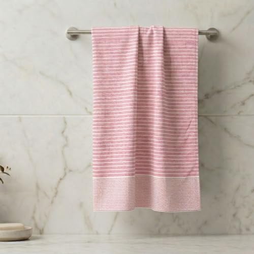 Athom Trendz Athom Living Premium Cotton Light Weight Quick-Dry High Absorbent Cotton Bath Towel Pink Stripes, 75x150 Cm (Pack of One) - Image 1