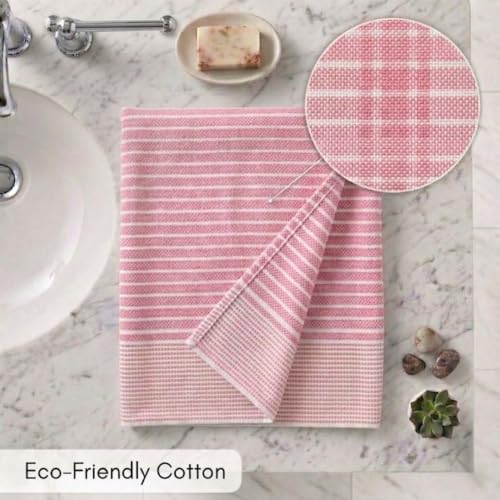 Athom Trendz Athom Living Premium Cotton Light Weight Quick-Dry High Absorbent Cotton Bath Towel Pink Stripes, 75x150 Cm (Pack of One) - Image 3