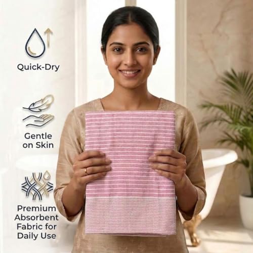 Athom Trendz Athom Living Premium Cotton Light Weight Quick-Dry High Absorbent Cotton Bath Towel Pink Stripes, 75x150 Cm (Pack of One) - Image 5