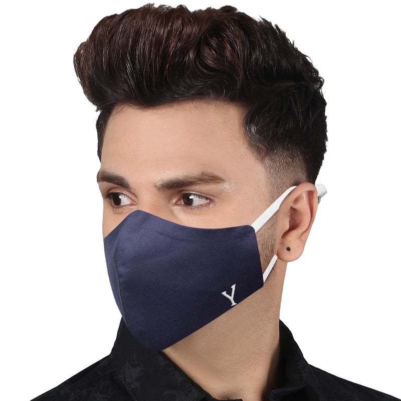 MASQ Alphabet 4 Layer, Reusable, Breathable, Anti-Bacterial (BFE>99%) Embroidered 100% Pure Cotton Cloth Face Mask Combo with Ear Adjusters for Unisex, Men, Women (Navy-Grey-Denim) - Image 2
