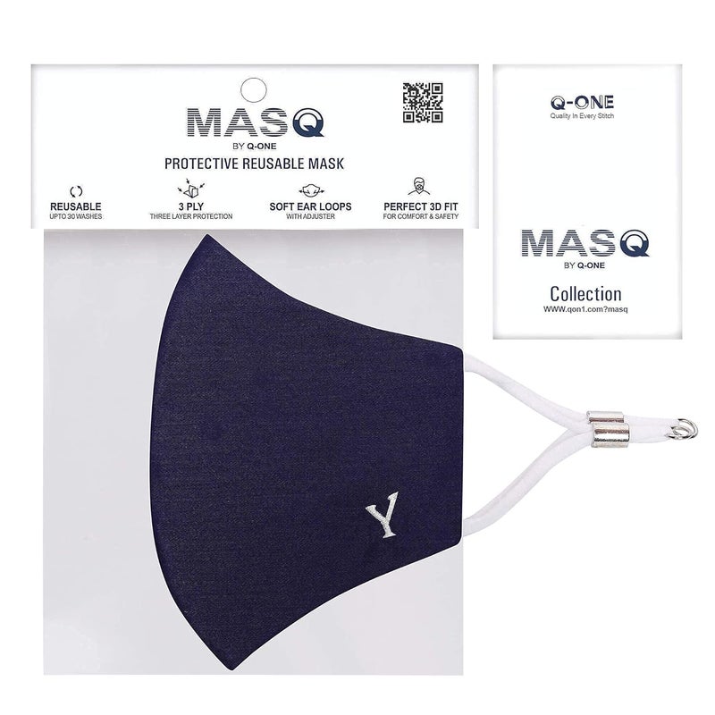 MASQ Alphabet 4 Layer, Reusable, Breathable, Anti-Bacterial (BFE>99%) Embroidered 100% Pure Cotton Cloth Face Mask Combo with Ear Adjusters for Unisex, Men, Women (Navy-Grey-Denim) - Image 5