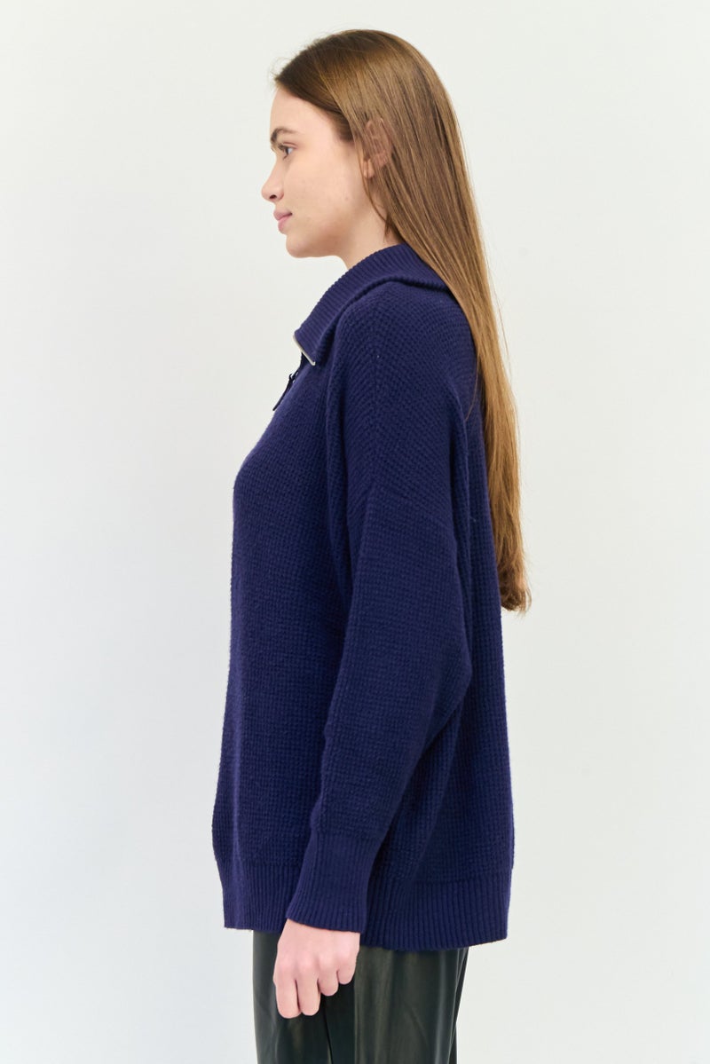 Aerie Women Turtle Neck Textured Sweaters, Navy - Image 3