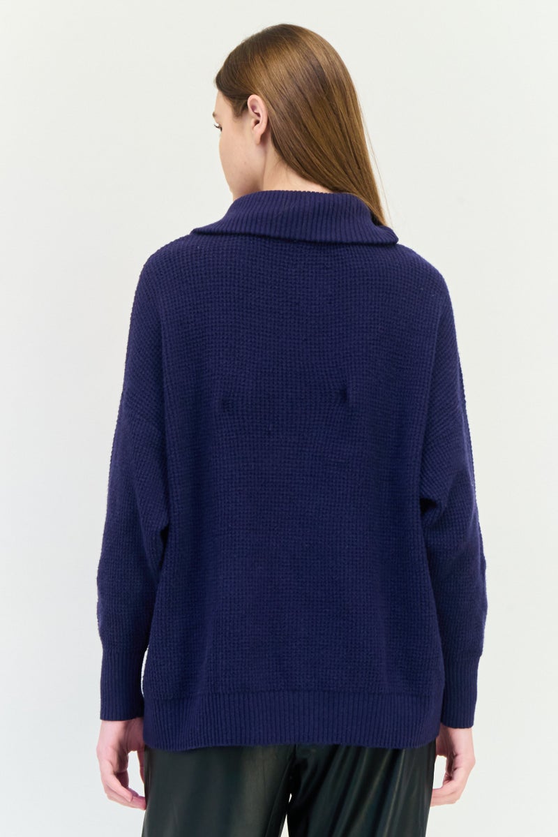 Aerie Women Turtle Neck Textured Sweaters, Navy - Image 2