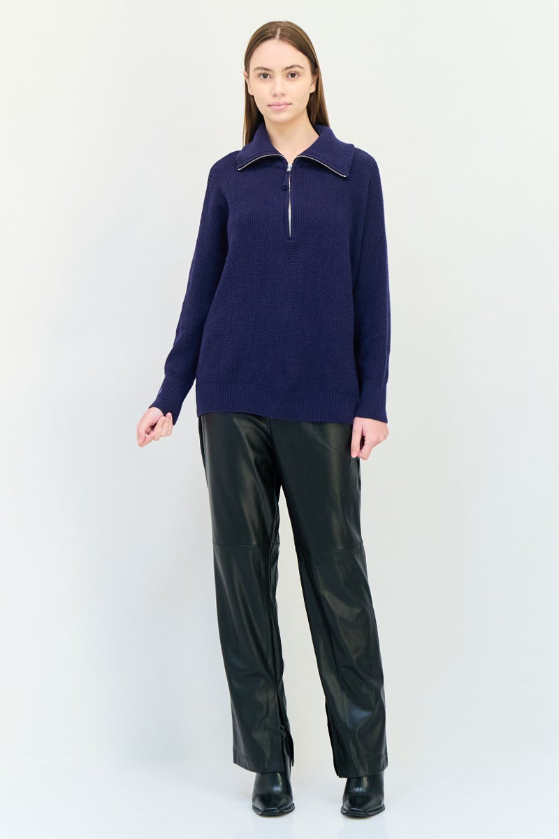 Aerie Women Turtle Neck Textured Sweaters, Navy - Image 4