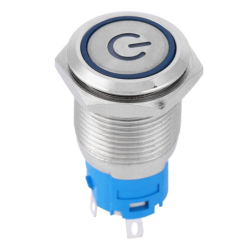رمز طاقة LED الأزرق زر ضغط مفتاح 16 مم مقاوم للماء IP67 من الفولاذ المقاوم للصدأ 220 فولت - Image 2