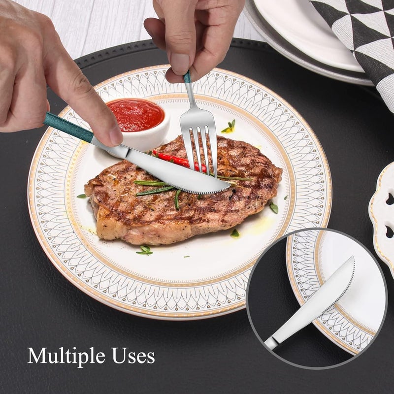 VANVRO Mirror Silver Green Silverware Set 20Piece Stainless Steel Flatware Set Satin Finish tableware Cutlery Set Service for 4 Home and Restaurant Dishwasher Safe  - Image 5