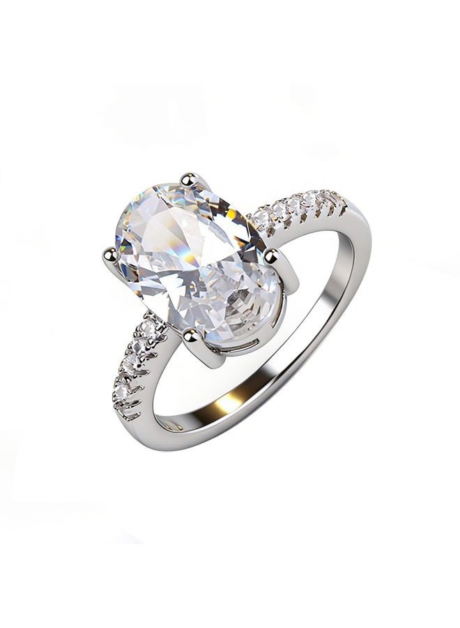 ZDIFDIC Fashion Classic Oval Cut Cubic Zirconia Engagement Promise Ring 925 Sterling Silver Wedding Band Halo CZ Solitaire 4CT Simulated Diamond Bridal Anniversary Princess Ring Gift for Women Size 10 - Image 1
