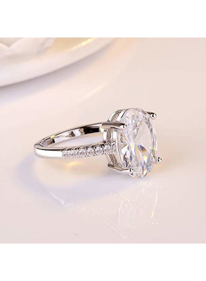 ZDIFDIC Fashion Classic Oval Cut Cubic Zirconia Engagement Promise Ring 925 Sterling Silver Wedding Band Halo CZ Solitaire 4CT Simulated Diamond Bridal Anniversary Princess Ring Gift for Women Size 10 - Image 4