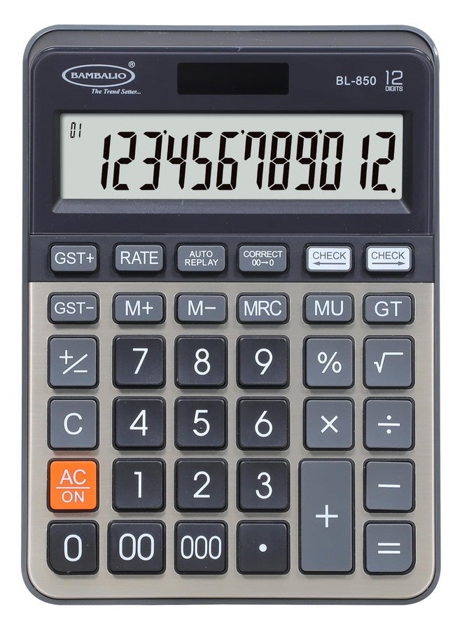 Bambalio 12 Digits BL-850 Large Display with Golden Metallic Panel 3 Years Warranty Electronic Calculator with Tax Keys & 000 Key - Image 1