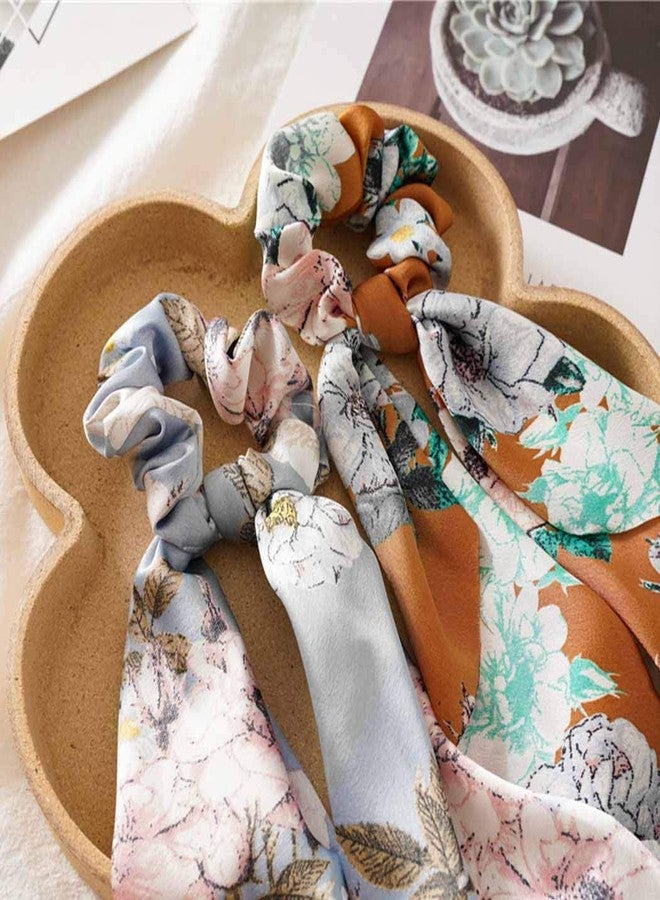 Outyua Bow Detachable Hair Scarf Scrunchies Flower Chiffon Elastic Scrunchy Hair Ties Satin Ponytail Bowknot Scrunchies Vintage Hair Accessories for Women 5 Pcs - Image 4