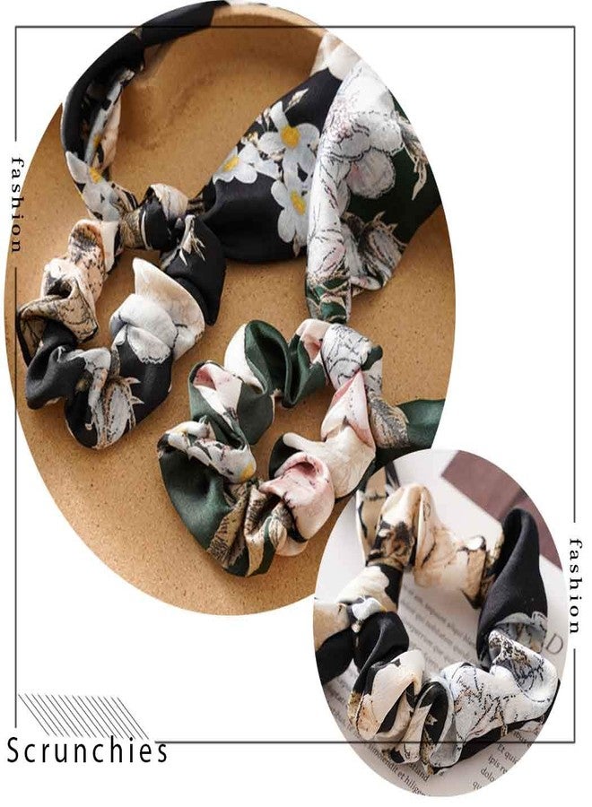 Outyua Bow Detachable Hair Scarf Scrunchies Flower Chiffon Elastic Scrunchy Hair Ties Satin Ponytail Bowknot Scrunchies Vintage Hair Accessories for Women 5 Pcs - Image 3