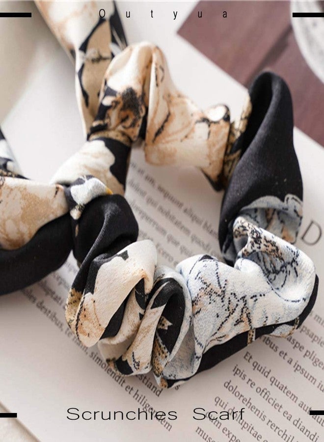 Outyua Bow Detachable Hair Scarf Scrunchies Flower Chiffon Elastic Scrunchy Hair Ties Satin Ponytail Bowknot Scrunchies Vintage Hair Accessories for Women 5 Pcs - Image 5