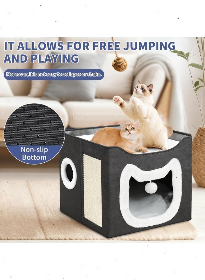 يواوليتي بيت قطط عالمي - عش قطط فور سيزونز، سرير قطط للراحة، سرير كرتوني للحيوانات الأليفة، كهف قطط شبه مغلق، تصميم دافئ لفصل الشتاء، شكل أذن قطة لطيف، بيت متين للكلاب والقطط - Image 2
