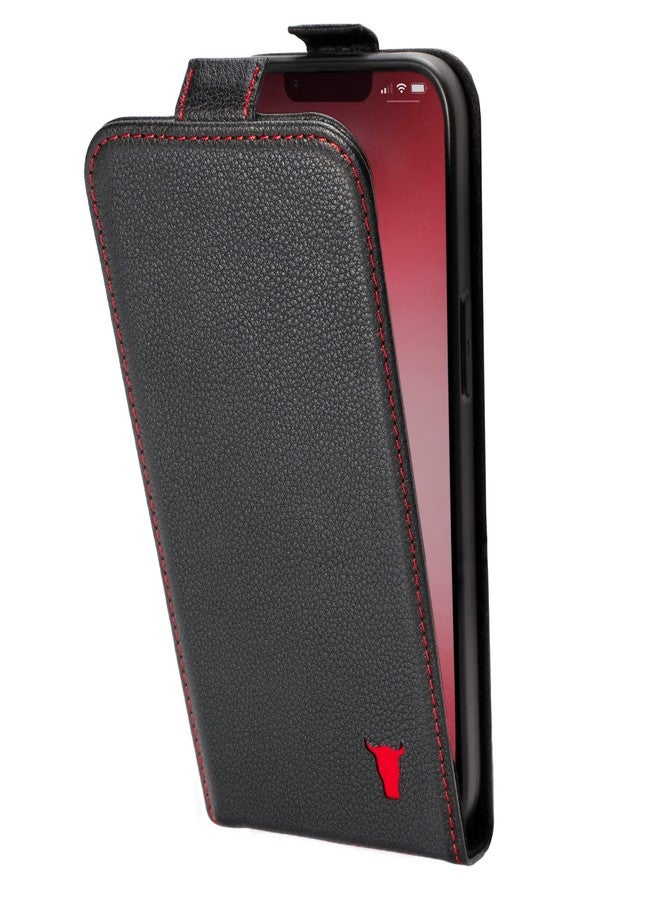 TORRO Leather Flip Case Compatible with iPhone 14 - Genuine Leather MagSafe Compatible Case with Card Holder (Black) - Image 1