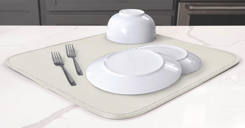 S&T INC. Absorbent, Reversible Microfiber Dish Drying Mat for Kitchen, 16 Inch x 18 Inch, Cream - Image 3