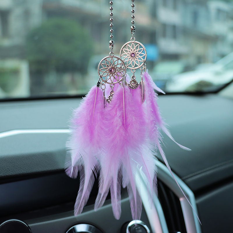 Feather Dreamcatcher Car Rearview Mirror Hanging Decor Light Purple Feather Dream Catcher 