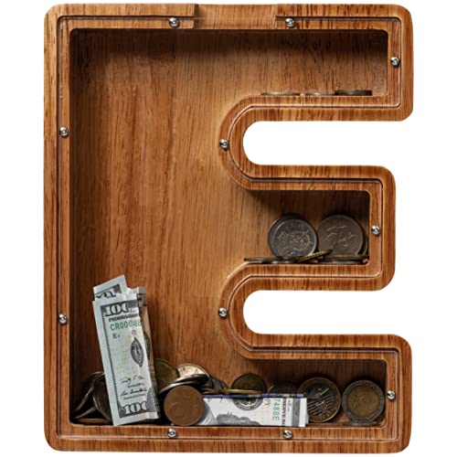 ladenk 12 Inch Extra Large Wooden Kids Letter Piggy Bank Piggy Bank for Boys Girls Initial E Bank Alphabet Money Bank for Birthday - Image 1