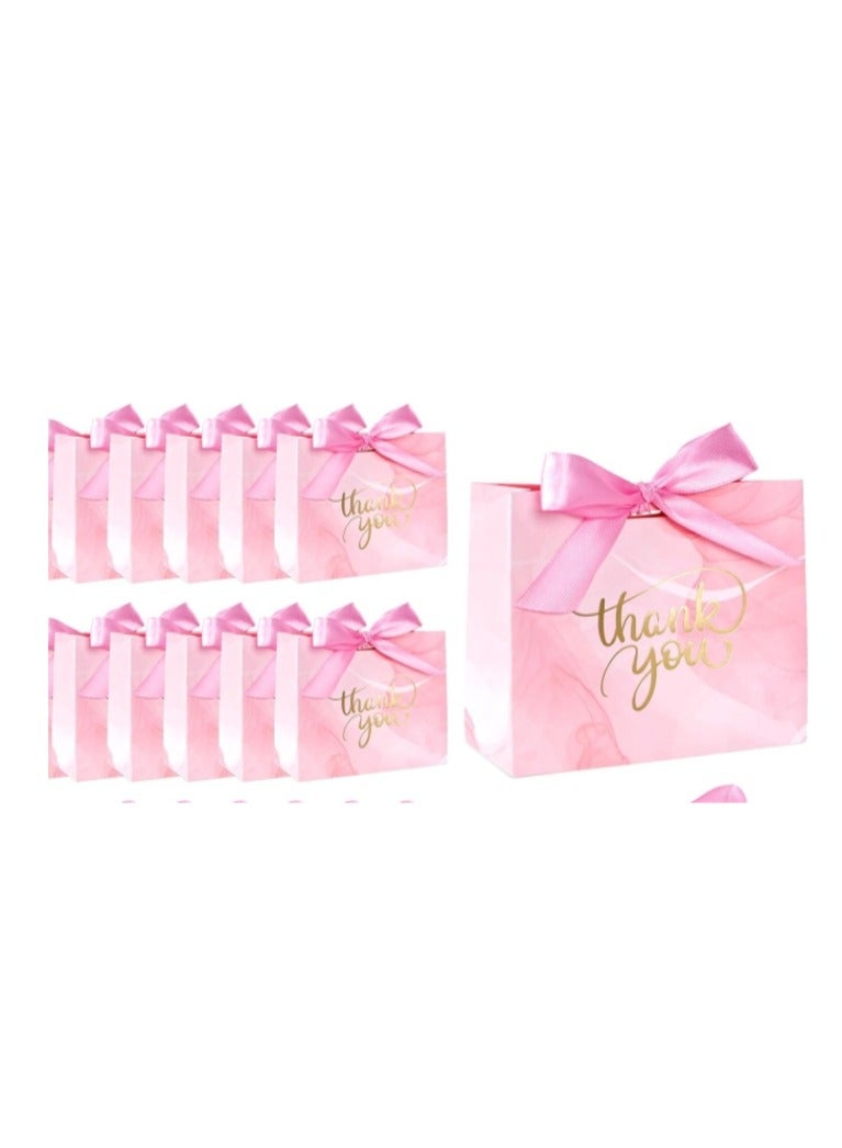 10 Pack Small Thank You Gift Bags Mini Thank You Favor Bags Bulk Small Paper Bags with Bow Ribbon Thank You Gift Wrap Bags for Birthday Baby Shower Wedding Party Pink - Image 1