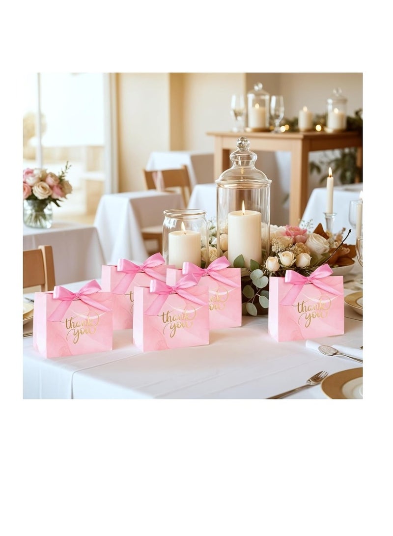 10 Pack Small Thank You Gift Bags Mini Thank You Favor Bags Bulk Small Paper Bags with Bow Ribbon Thank You Gift Wrap Bags for Birthday Baby Shower Wedding Party Pink - Image 3
