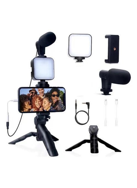 LED Fill Light Cell Phone Tripod Kit With Mic Mobile Phone Live Streaming Handheld Mini Portable Photography Live Fill Light,Smartphone Mini Microphone LED Kit Tripod Stand With Type-C+Lightning audio adapter cable