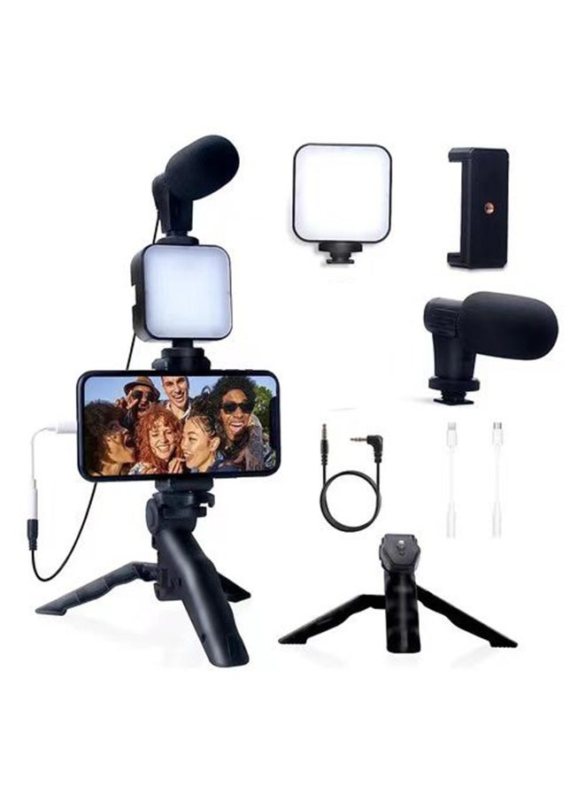 LED Fill Light Cell Phone Tripod Kit With Mic Mobile Phone Live Streaming Handheld Mini Portable Photography Live Fill Light,Smartphone Mini Microphone LED Kit Tripod Stand With Type-C+Lightning audio adapter cable