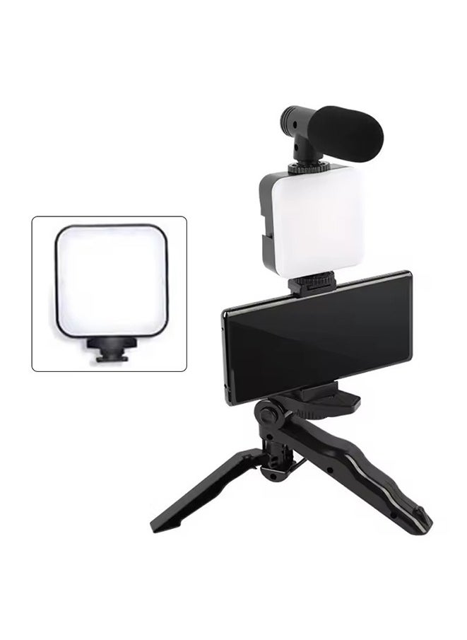 LED Fill Light Cell Phone Tripod Kit With Mic Mobile Phone Live Streaming Handheld Mini Portable Photography Live Fill Light,Smartphone Mini Microphone LED Kit Tripod Stand With Type-C+Lightning audio adapter cable