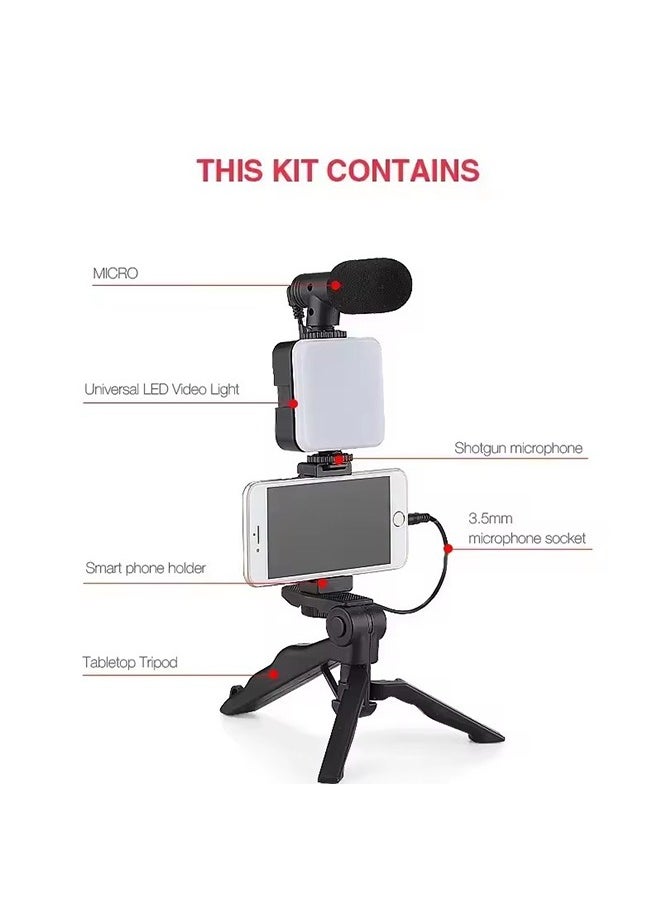 LED Fill Light Cell Phone Tripod Kit With Mic Mobile Phone Live Streaming Handheld Mini Portable Photography Live Fill Light,Smartphone Mini Microphone LED Kit Tripod Stand With Type-C+Lightning audio adapter cable