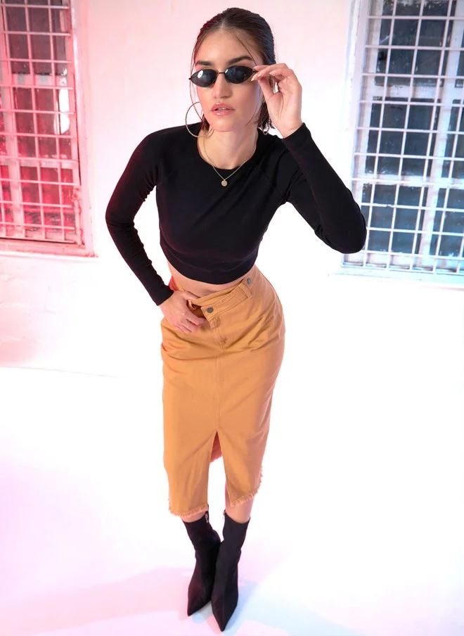 ساسافراس Fitted Black Crop Top for Women