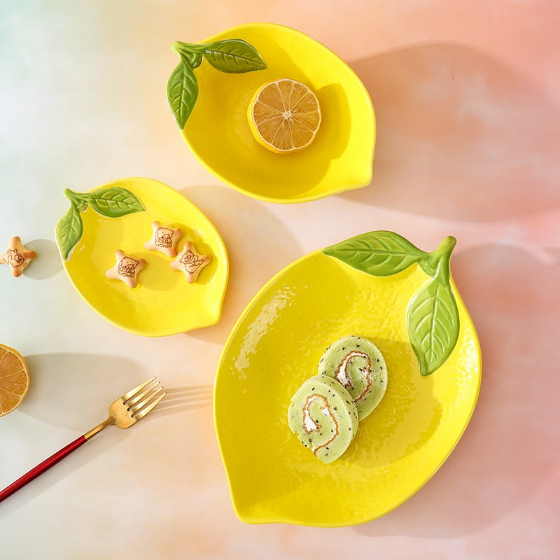 Cartoon cute lemon tableware household creative ceramic high-looking fruit plate salad dessert bowl plate combination(Lemon Bowl) - Image 3