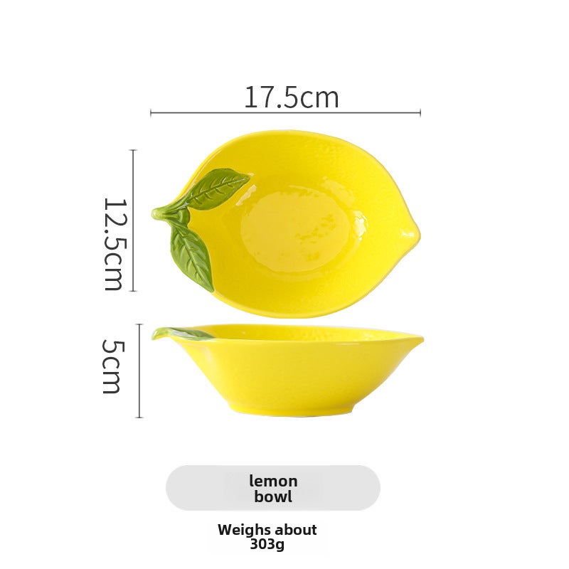 Cartoon cute lemon tableware household creative ceramic high-looking fruit plate salad dessert bowl plate combination(Lemon Bowl) - Image 1