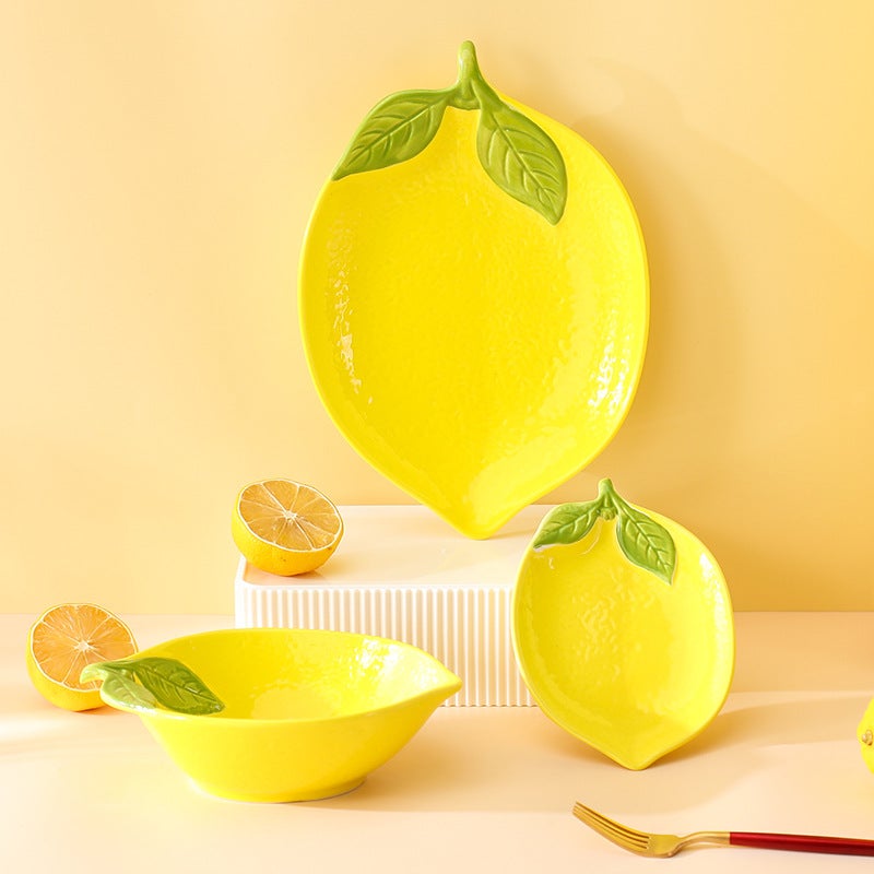 Cartoon cute lemon tableware household creative ceramic high-looking fruit plate salad dessert bowl plate combination(Lemon Bowl) - Image 2