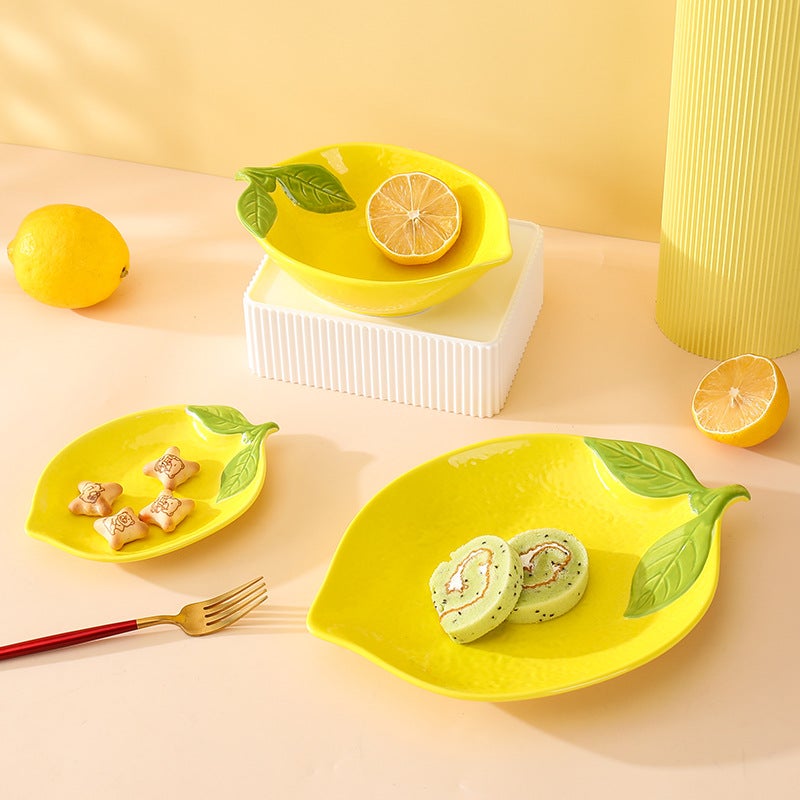 Cartoon cute lemon tableware household creative ceramic high-looking fruit plate salad dessert bowl plate combination(Lemon Bowl) - Image 4