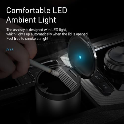Baseus Ash Tray Luxurious and Chic Premium Mini Car Ashtray with LED Backlight That make It Easy to Use at Night Waterproof Detached Bottle Body Easy to Clean (Dark Gray) - Image 4