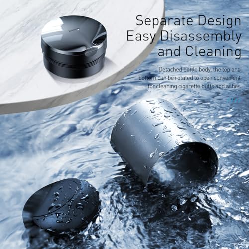 Baseus Ash Tray Luxurious and Chic Premium Mini Car Ashtray with LED Backlight That make It Easy to Use at Night Waterproof Detached Bottle Body Easy to Clean (Dark Gray) - Image 2