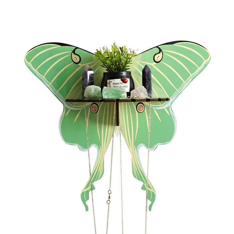 JruiZhp Butterfly Shelfï¼Œ 1Pcs Green Butterfly Wooden Whimsigoth Decor Shelf Hanging Wall Shelf Floating Holder Shelves Storage Rack for Home Decoration - Image 1