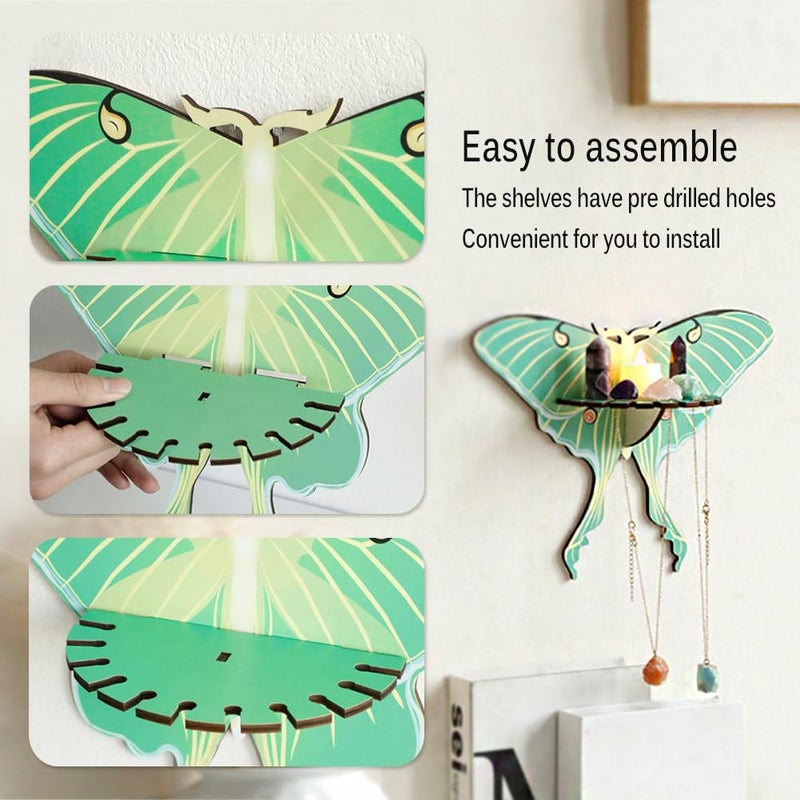 JruiZhp Butterfly Shelfï¼Œ 1Pcs Green Butterfly Wooden Whimsigoth Decor Shelf Hanging Wall Shelf Floating Holder Shelves Storage Rack for Home Decoration - Image 5
