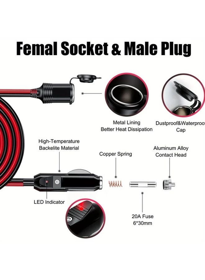 سلك تمديد ولاعة سجائر ثقيل 16AWG 15A 13 قدم 12V 24V لمنفخات الإطارات ومضخات الهواء - Image 4