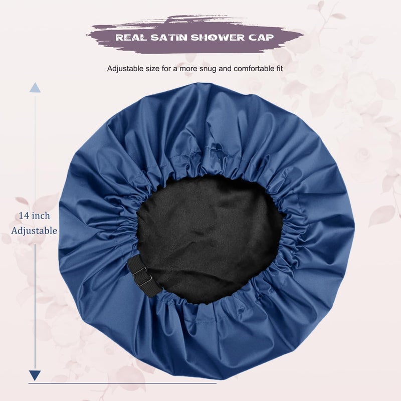 Amamba Shower Cap,100% Real Satin Lined Shower Cap,Extra Large Shower Cap for Women Reusable Waterproof,Adjustable Size&Long Hair Bath Caps - Image 5