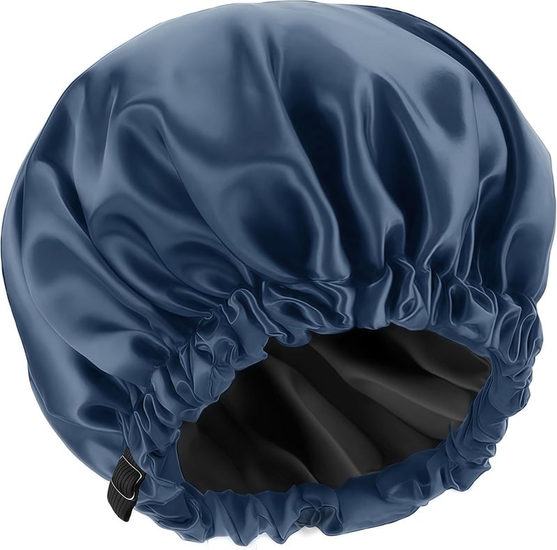 Amamba Shower Cap,100% Real Satin Lined Shower Cap,Extra Large Shower Cap for Women Reusable Waterproof,Adjustable Size&Long Hair Bath Caps - Image 1