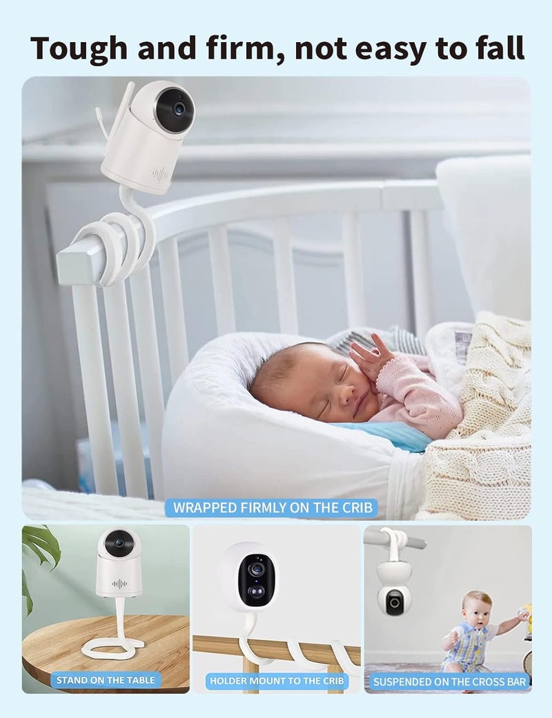 Tonton حامل كاميرا مراقبة الأطفال العالمي للسرير متوافق مع Arlo وOwlet وGoodbaby والمزيد مع 14 ثقب ملولب قاعدة قابلة للتعديل لمراقبات HelloBaby وVtech وMotorola بدون أدوات مطلوبة باللون الأبيض - Image 4