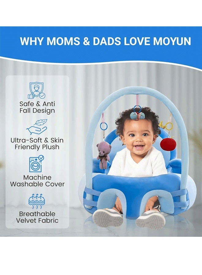 Berma Baby أريكة دعم للأطفال، كرسي جلوس للرضع، مقعد تعليمي وترفيهي تفاعلي قابل للتركيب والإزالة، مضاد للسقوط، كرسي أطفال للأطفال من عمر 6 أشهر فما فوق للجلوس الآمن (أزرق) - Image 5